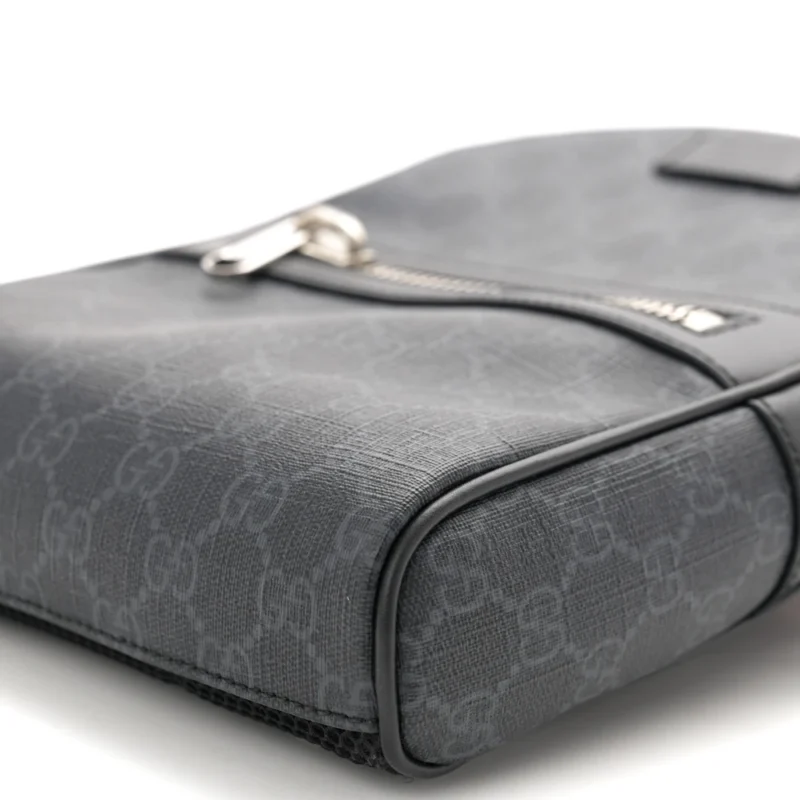 GUCCI MEDIUM SLING BACKPACK BLACK/GREY GG SUPREME MONOGRAM CANVAS & CALFSKIN LEATHER SILVER HARDWARE - Image 4