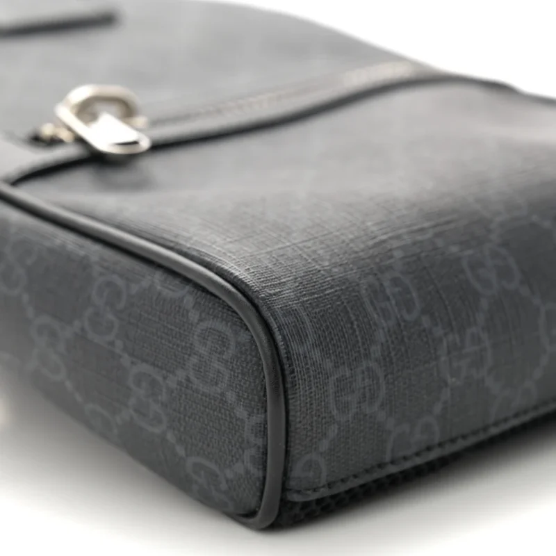 GUCCI MEDIUM SLING BACKPACK BLACK/GREY GG SUPREME MONOGRAM CANVAS & CALFSKIN LEATHER SILVER HARDWARE - Image 5