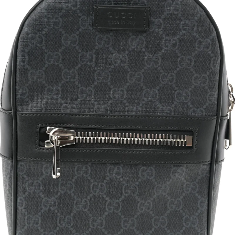 GUCCI MEDIUM SLING BACKPACK BLACK/GREY GG SUPREME MONOGRAM CANVAS & CALFSKIN LEATHER SILVER HARDWARE - Image 8