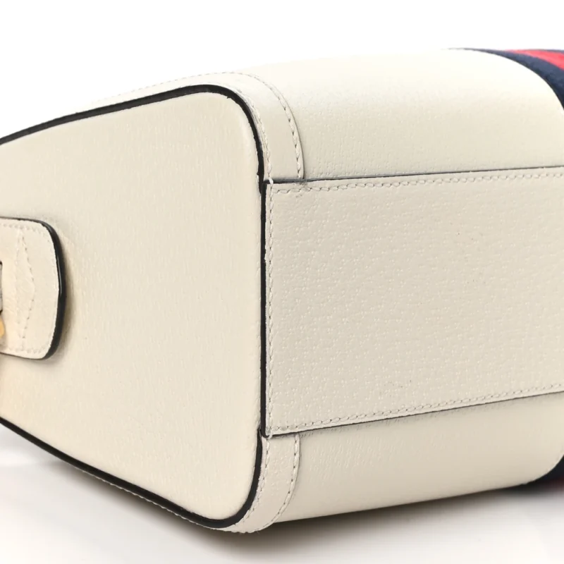 GUCCI MEDIUM OPHIDIA BOSTON BAG MYSTIC WHITE SUEDE & PATENT LEATHER GG WEB GOLD HARDWARE - Image 5