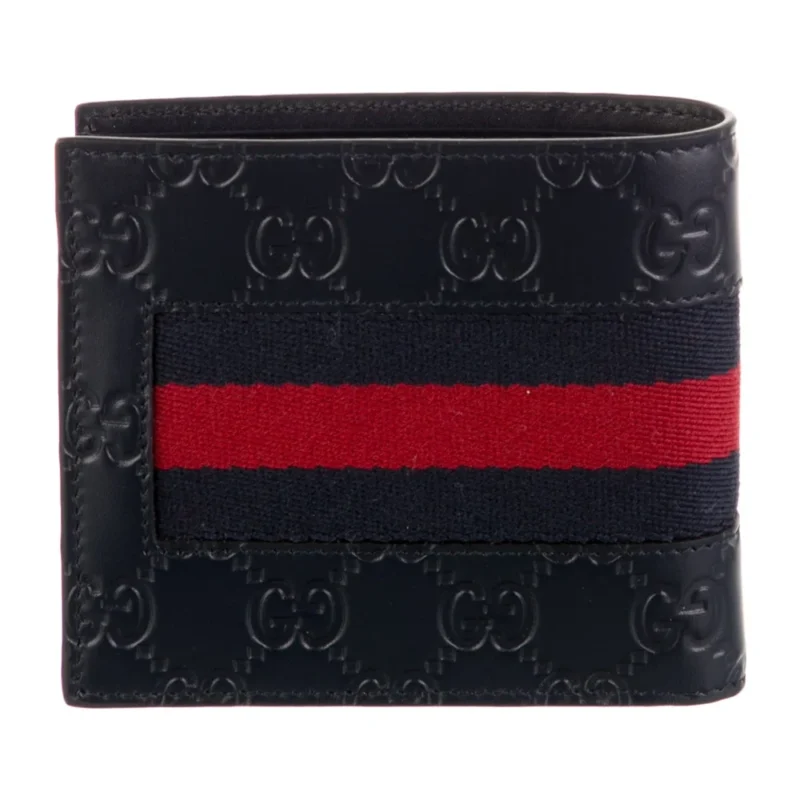 GUCCI MEDIUM BIFOLD WALLET BLUE WEB ACCENT CALFSKIN LEATHER - Image 2