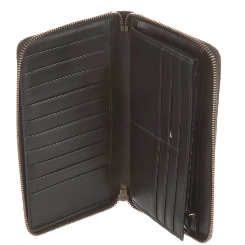 GUCCI LARGE MARMONT DOUBLE G LOGO CONTINENTAL WALLET BLACK GG CANVAS GOLD HARDWARE - Image 3