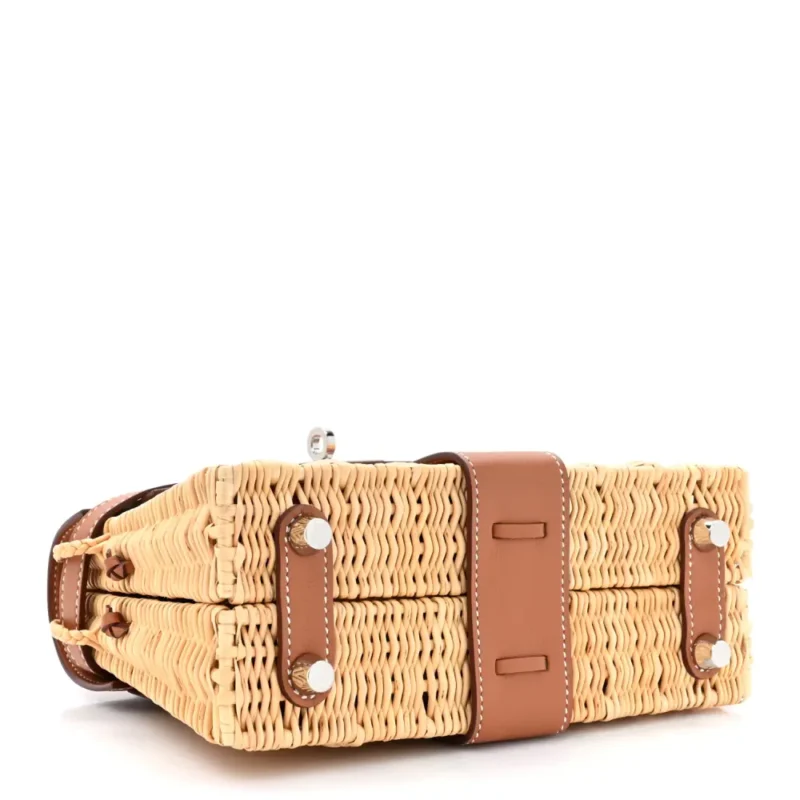 HERM??S PICNIC MINI KELLY 20 NATUREL/BROWN WICKER & SWIFT LEATHER PALLADIUM SILVER HARDWARE - Image 6
