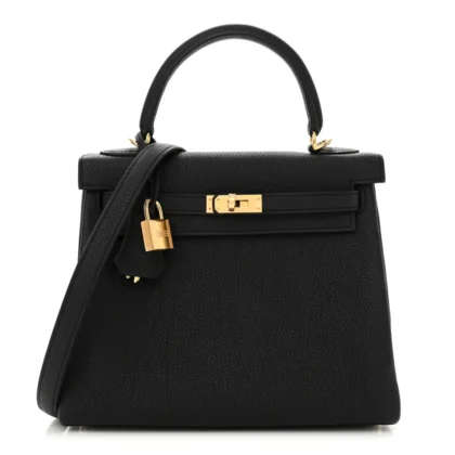 HERM??S KELLY RETOURNE 25 BLACK TOGO LEATHER GOLD HARDWARE