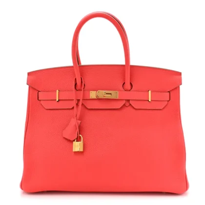 HERM??S BIRKIN 35 ROSE JAIPUR TAURILLON CLEMENCE LEATHER GOLD HARDWARE