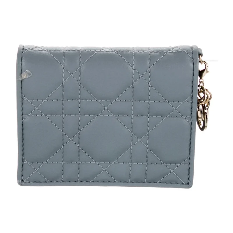 DIOR SMALL WALLET BLUE CANNAGE PATTERN LEATHER GOLD HARDWARE - Image 2