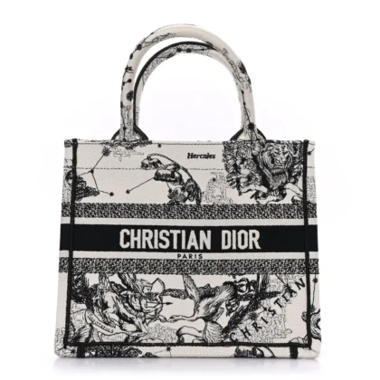 DIOR SMALL ZODIAC TOILE DE JOUY BOOK TOTE LATTE/BLACK EMBROIDERED CANVAS