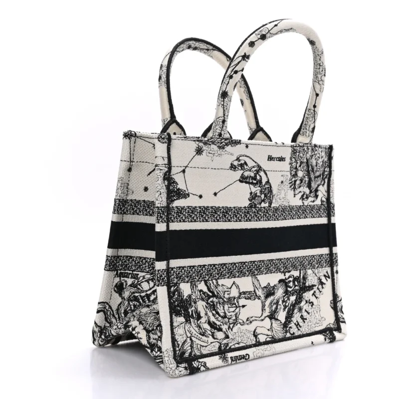 DIOR SMALL ZODIAC TOILE DE JOUY BOOK TOTE LATTE/BLACK EMBROIDERED CANVAS - Image 3