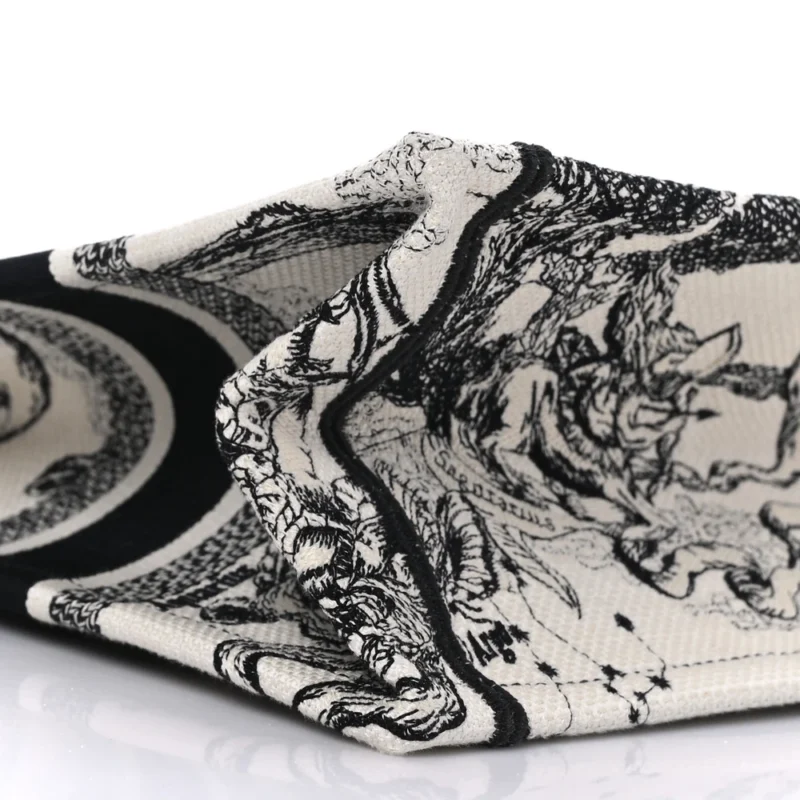 DIOR SMALL ZODIAC TOILE DE JOUY BOOK TOTE LATTE/BLACK EMBROIDERED CANVAS - Image 4