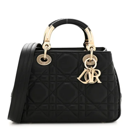DIOR SMALL THE LADY 95.22 BLACK CALFSKIN CANNAGE DARK SILVER HARDWARE