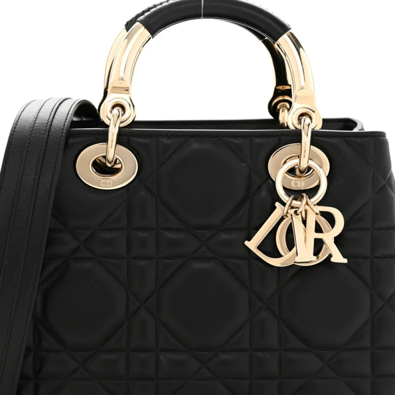 DIOR SMALL THE LADY 95.22 BLACK CALFSKIN CANNAGE DARK SILVER HARDWARE - Image 8