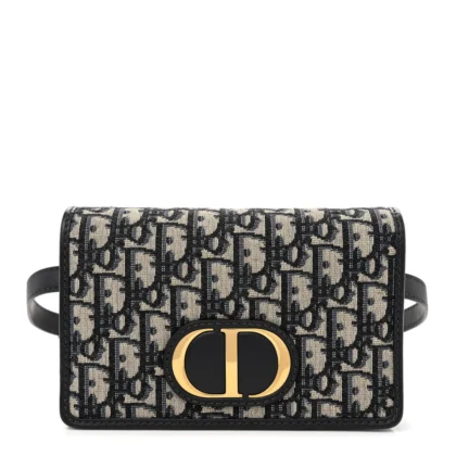 DIOR SMALL MONTAIGNE 30 2-IN-1 POUCH BLUE OBLIQUE CANVAS GOLD HARDWARE