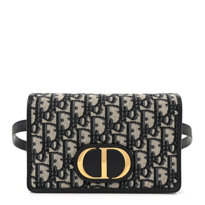 DIOR SMALL MONTAIGNE 30 2-IN-1 POUCH BLUE OBLIQUE CANVAS GOLD HARDWARE