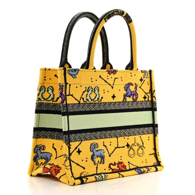 DIOR SMALL PIXEL ZODIAC BOOK TOTE YELLOW MULTICOLOR EMBROIDERED CANVAS - Image 3