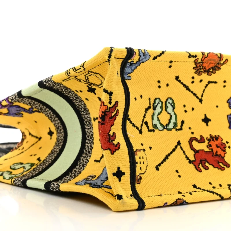 DIOR SMALL PIXEL ZODIAC BOOK TOTE YELLOW MULTICOLOR EMBROIDERED CANVAS - Image 4