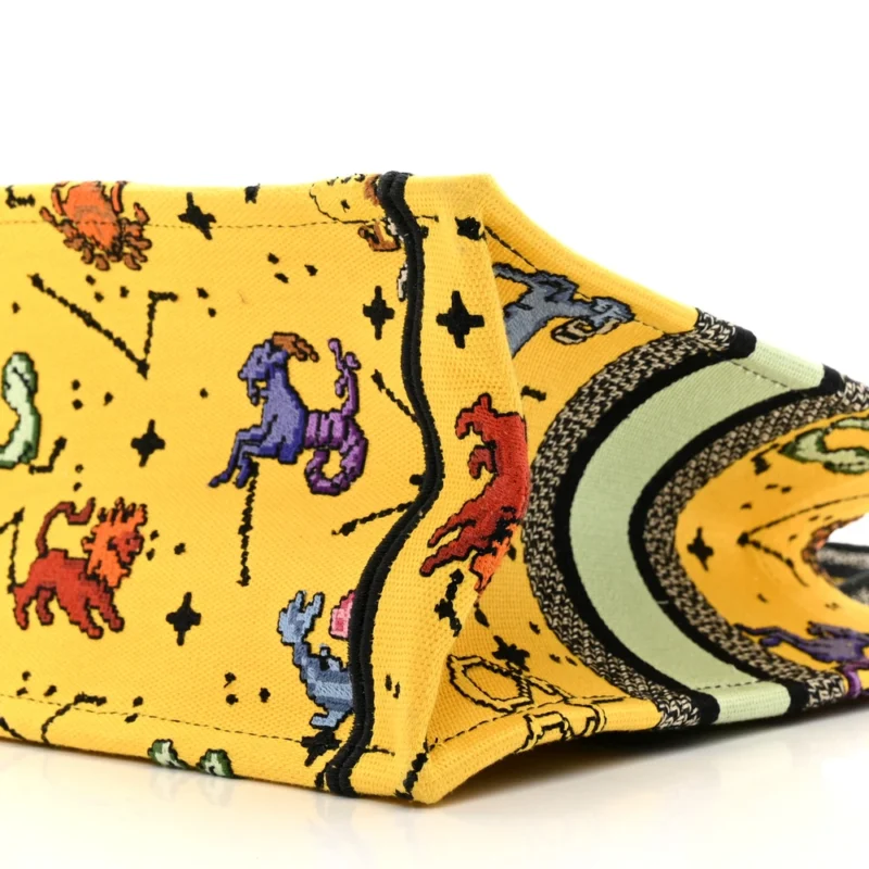 DIOR SMALL PIXEL ZODIAC BOOK TOTE YELLOW MULTICOLOR EMBROIDERED CANVAS - Image 5
