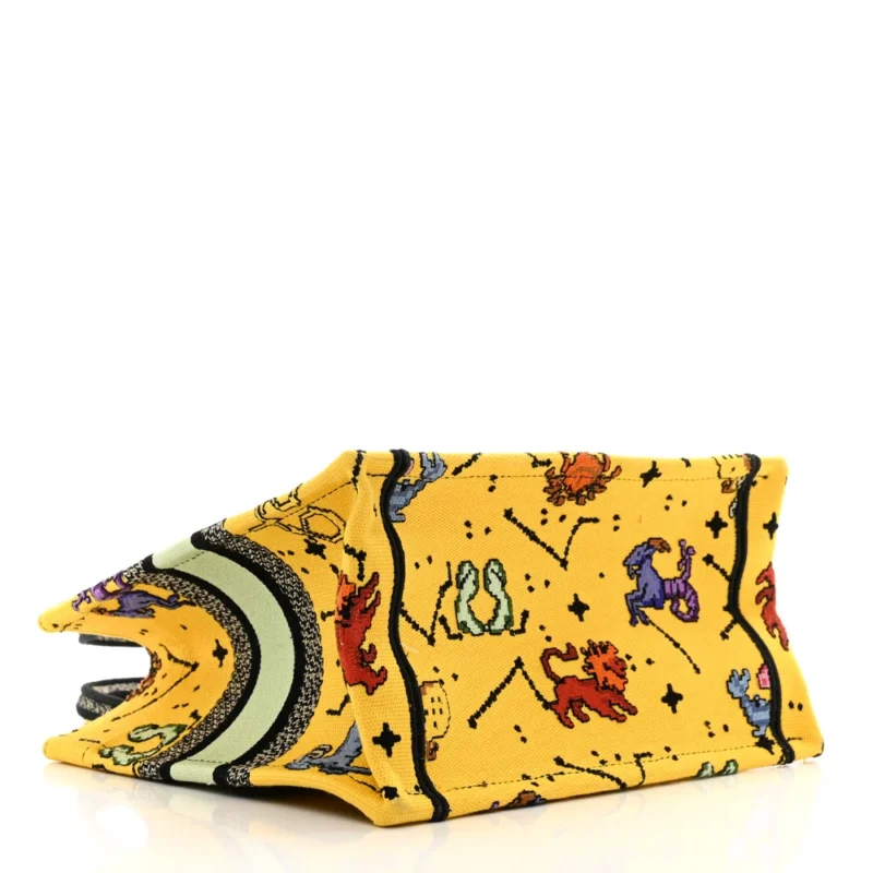DIOR SMALL PIXEL ZODIAC BOOK TOTE YELLOW MULTICOLOR EMBROIDERED CANVAS - Image 6