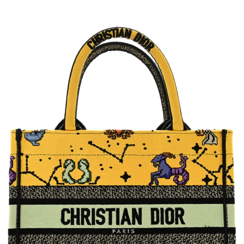 DIOR SMALL PIXEL ZODIAC BOOK TOTE YELLOW MULTICOLOR EMBROIDERED CANVAS - Image 8