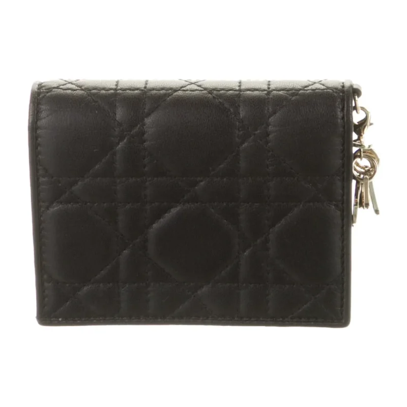 DIOR SMALL MINI LADY DIOR COMPACT WALLET BLACK CANNAGE PATTERN LEATHER GOLD HARDWARE - Image 2