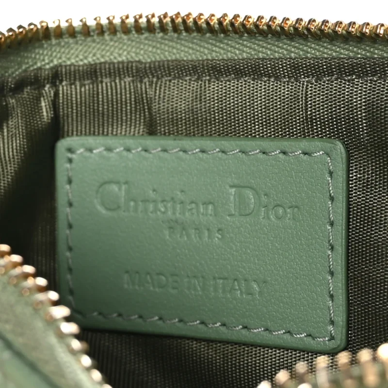 DIOR SMALL LADY DIOR ZIPPED KEY CASE GREEN CANNAGE LAMBSKIN LEATHER GOLD HARDWARE - Image 2