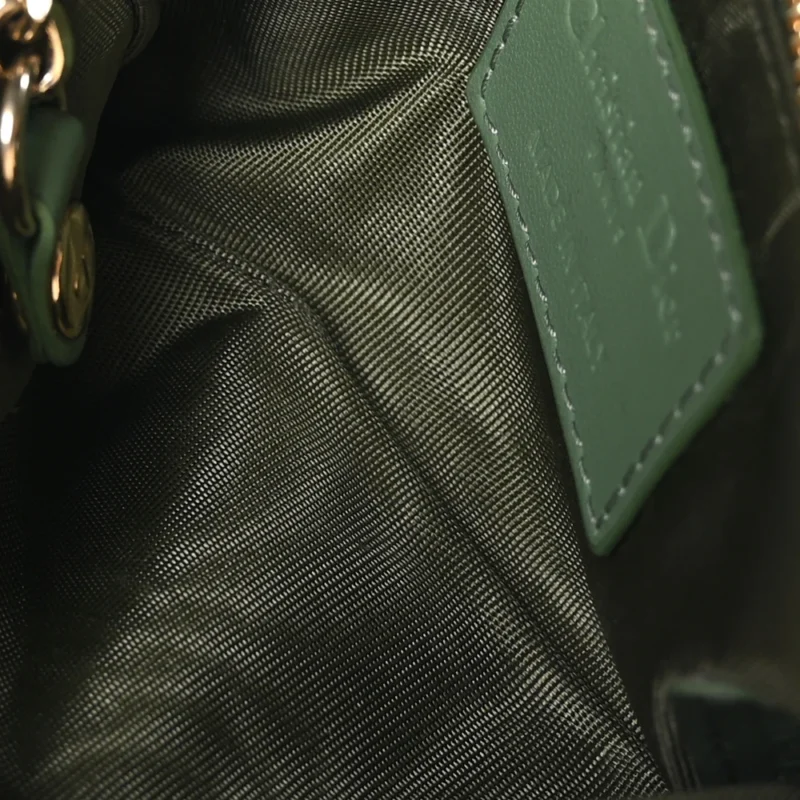 DIOR SMALL LADY DIOR ZIPPED KEY CASE GREEN CANNAGE LAMBSKIN LEATHER GOLD HARDWARE - Image 5
