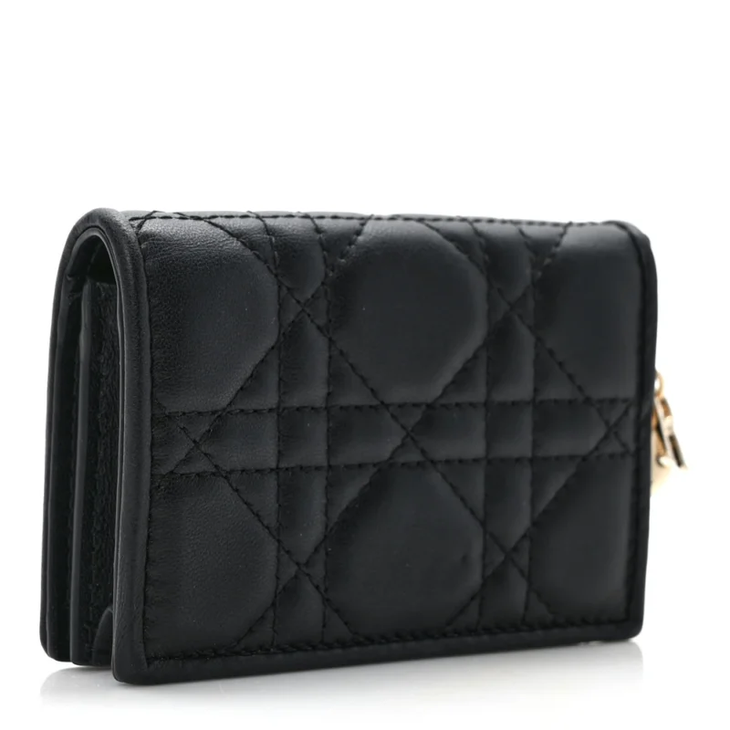DIOR SMALL LADY DIOR FLAP CARD HOLDER BLACK CANNAGE LAMBSKIN LEATHER GOLD HARDWARE - Image 2