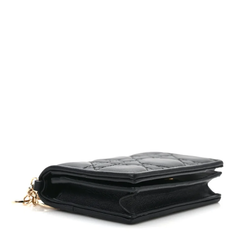 DIOR SMALL LADY DIOR FLAP CARD HOLDER BLACK CANNAGE LAMBSKIN LEATHER GOLD HARDWARE - Image 3