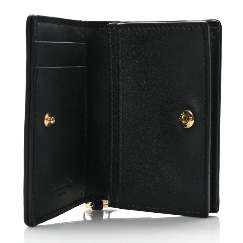 DIOR SMALL LADY DIOR FLAP CARD HOLDER BLACK CANNAGE LAMBSKIN LEATHER GOLD HARDWARE - Image 4