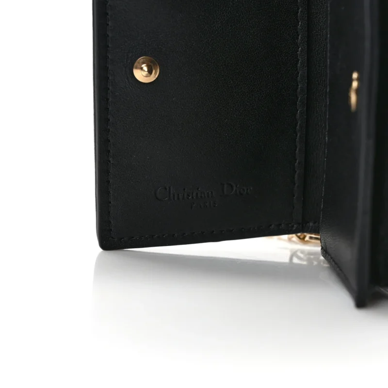 DIOR SMALL LADY DIOR FLAP CARD HOLDER BLACK CANNAGE LAMBSKIN LEATHER GOLD HARDWARE - Image 7