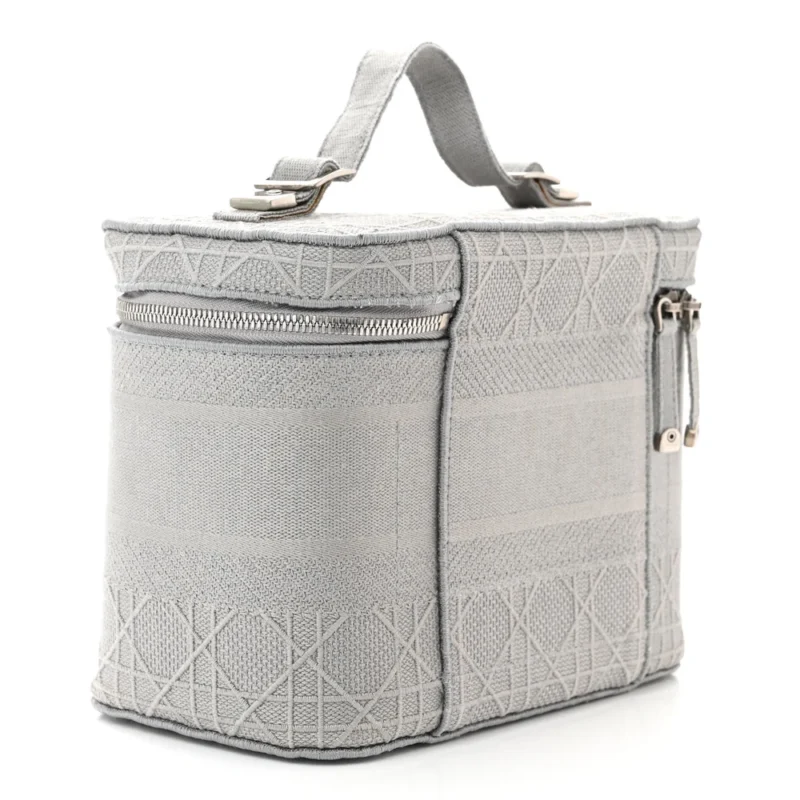 DIOR SMALL DIORTRAVEL VANITY CASE GREY CANNAGE EMBROIDERED CANVAS SILVER HARDWARE - Image 3