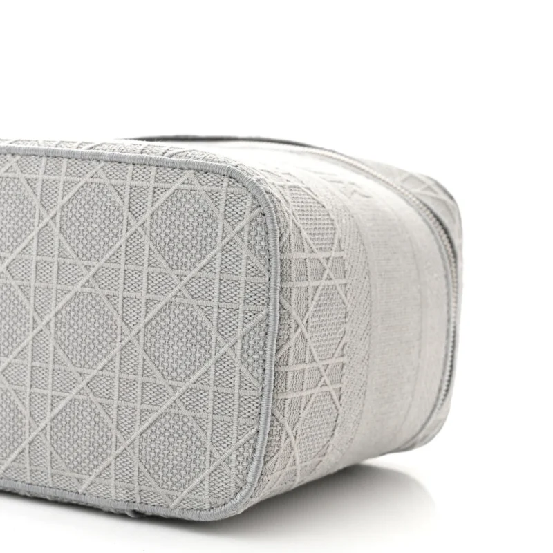 DIOR SMALL DIORTRAVEL VANITY CASE GREY CANNAGE EMBROIDERED CANVAS SILVER HARDWARE - Image 4