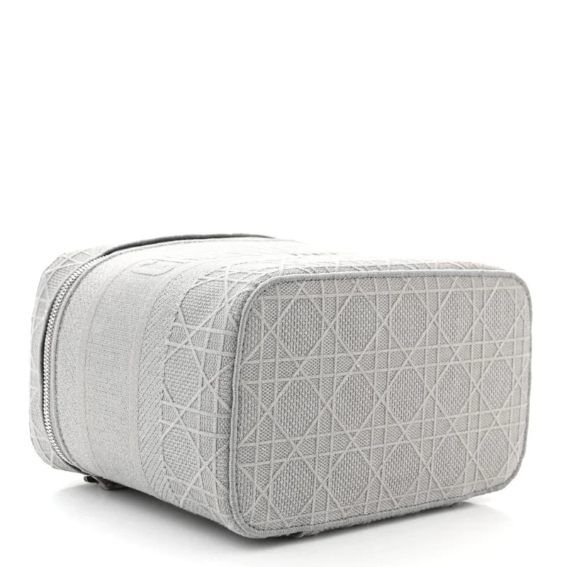 DIOR SMALL DIORTRAVEL VANITY CASE GREY CANNAGE EMBROIDERED CANVAS SILVER HARDWARE - Image 6