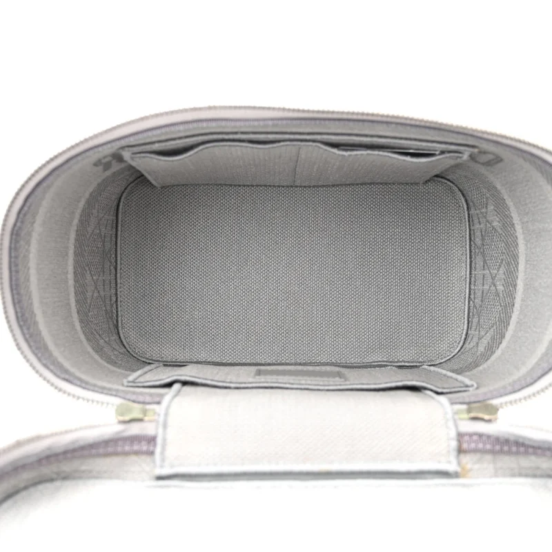 DIOR SMALL DIORTRAVEL VANITY CASE GREY CANNAGE EMBROIDERED CANVAS SILVER HARDWARE - Image 7
