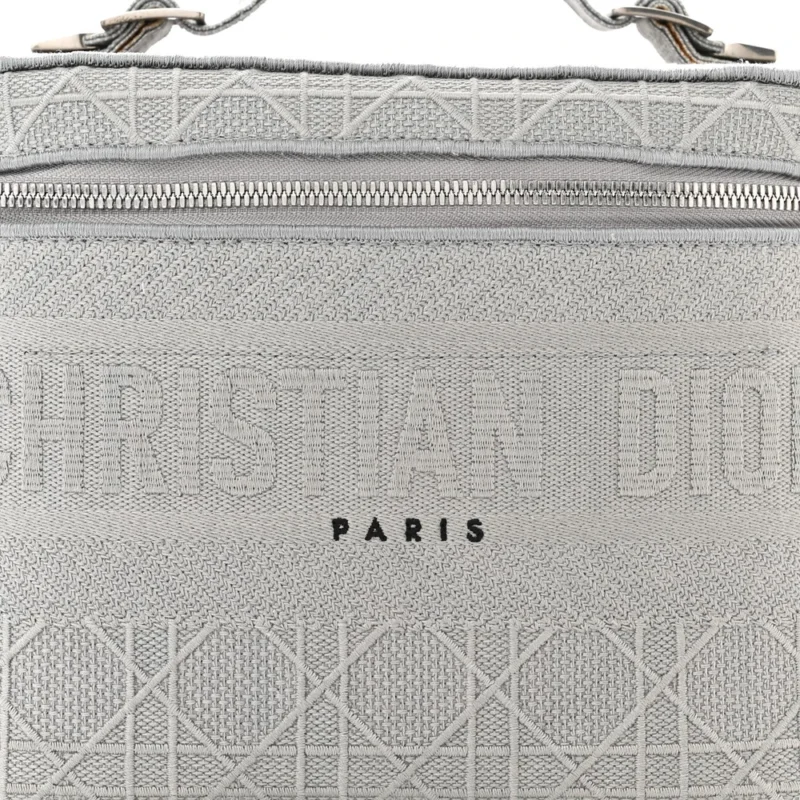 DIOR SMALL DIORTRAVEL VANITY CASE GREY CANNAGE EMBROIDERED CANVAS SILVER HARDWARE - Image 8