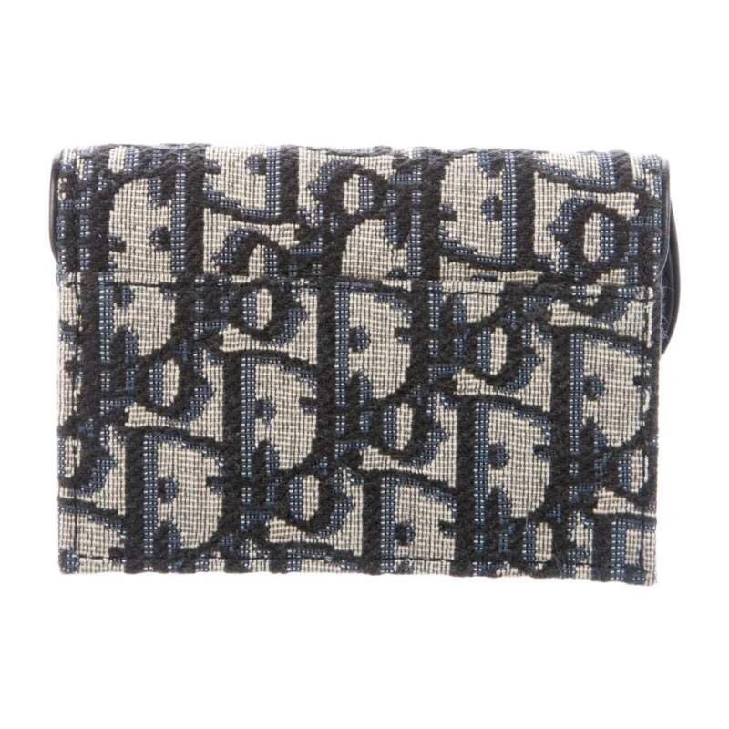 DIOR SMALL COMPACT WALLET BLUE OBLIQUE JACQUARD SADDLE CARD HOLDER GOLD HARDWARE - Image 2