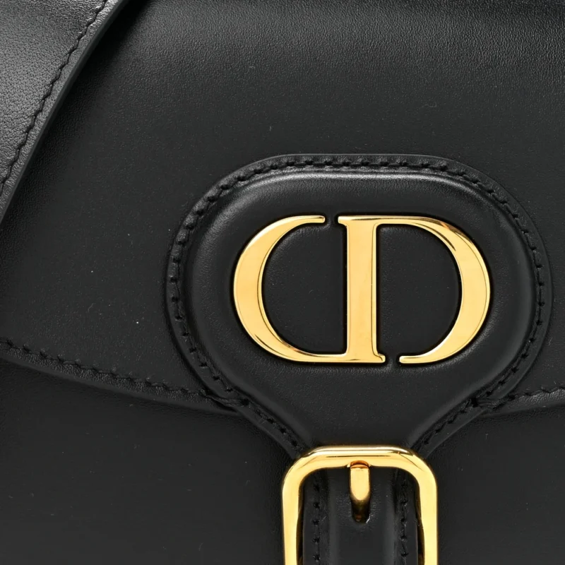 DIOR SMALL BOBBY FLAP BAG BLACK BOX CALFSKIN LEATHER GOLD HARDWARE - Image 7