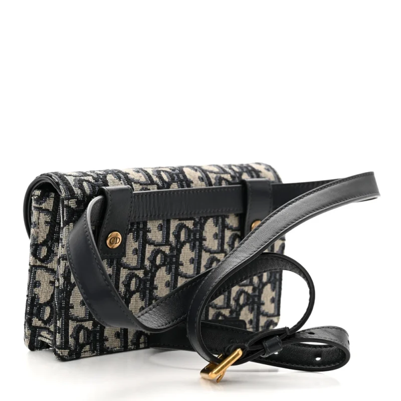 DIOR MINI SADDLE BELT BAG BLUE OBLIQUE CANVAS BRASS HARDWARE - Image 3
