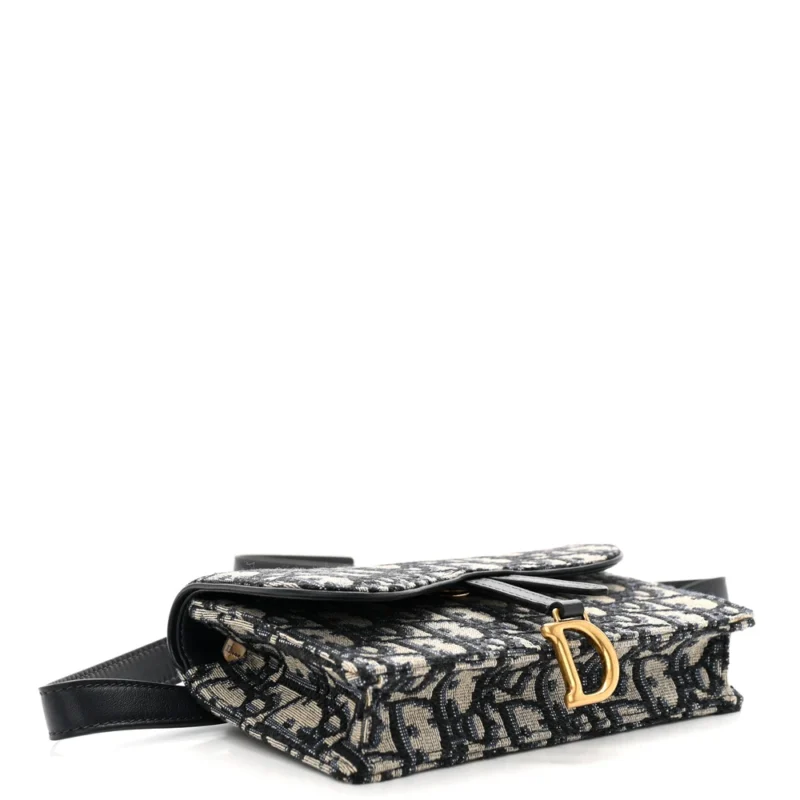 DIOR MINI SADDLE BELT BAG BLUE OBLIQUE CANVAS BRASS HARDWARE - Image 6