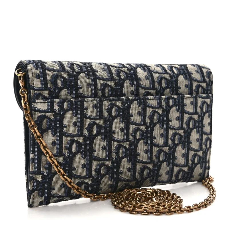 DIOR MINI SADDLE CHAIN LONG WALLET BLUE OBLIQUE CANVAS GOLD HARDWARE - Image 3