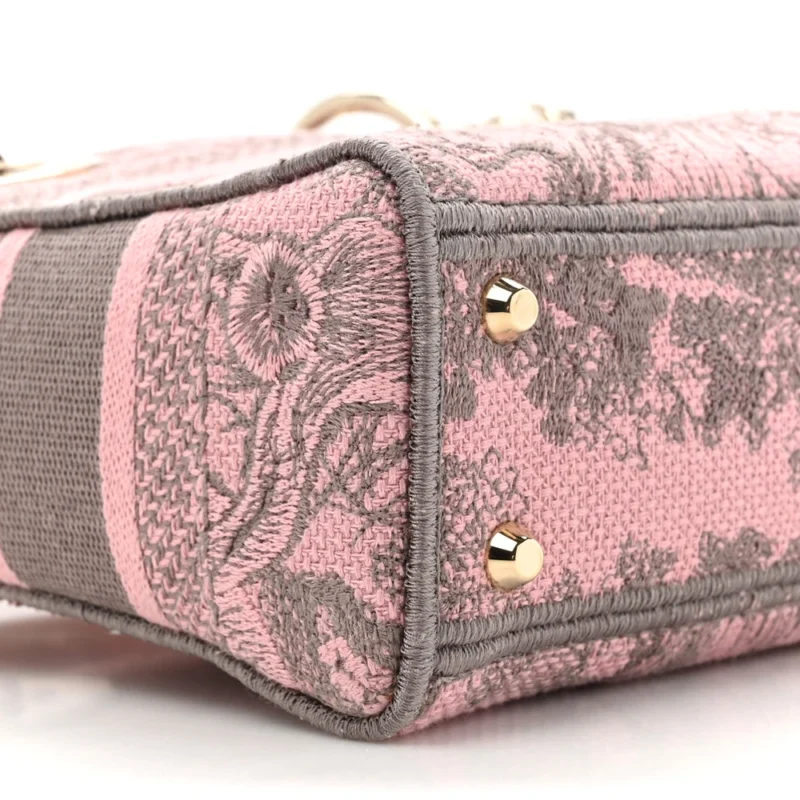 DIOR MINI TOILE DE JOUY LADY D-LITE GREY/PINK EMBROIDERED CANVAS GOLD HARDWARE - Image 4