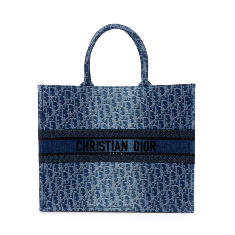 DIOR MINI POUCH NAVY BLUE OBLIQUE CANVAS SILVER HARDWARE