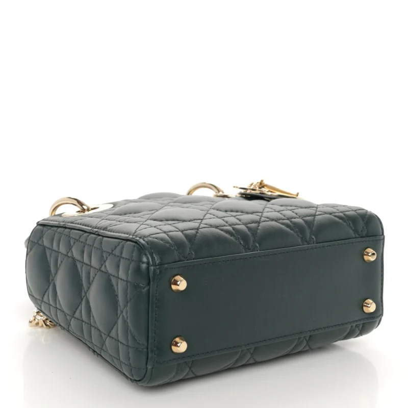 DIOR MINI LADY DIOR DARK GREEN CANNAGE LAMBSKIN LEATHER LIGHT GOLD HARDWARE - Image 6