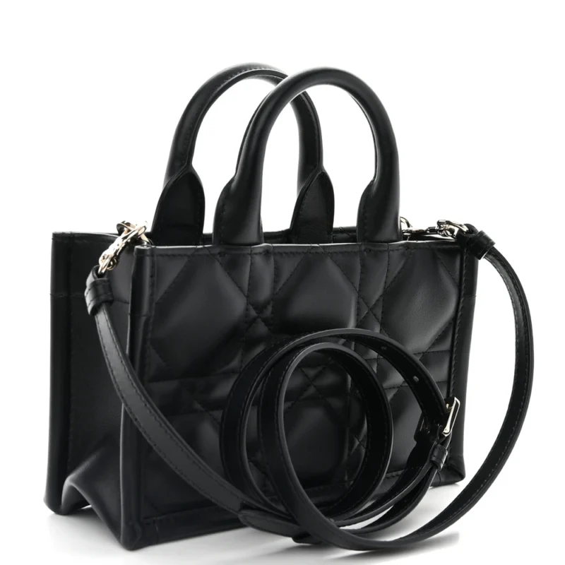 DIOR MINI BOOK TOTE BLACK MACROCANNAGE CALFSKIN LEATHER LIGHT GOLD HARDWARE - Image 3