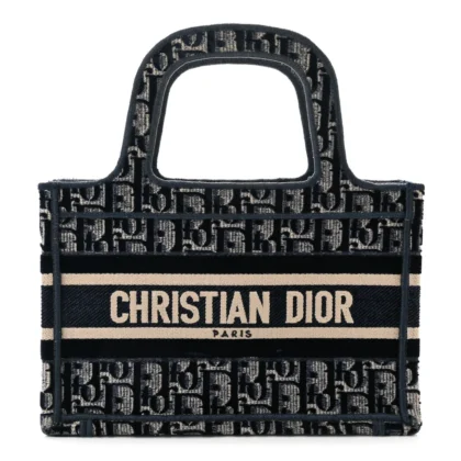 DIOR MINI BOOK TOTE BLUE VELVET OBLIQUE EMBROIDERED