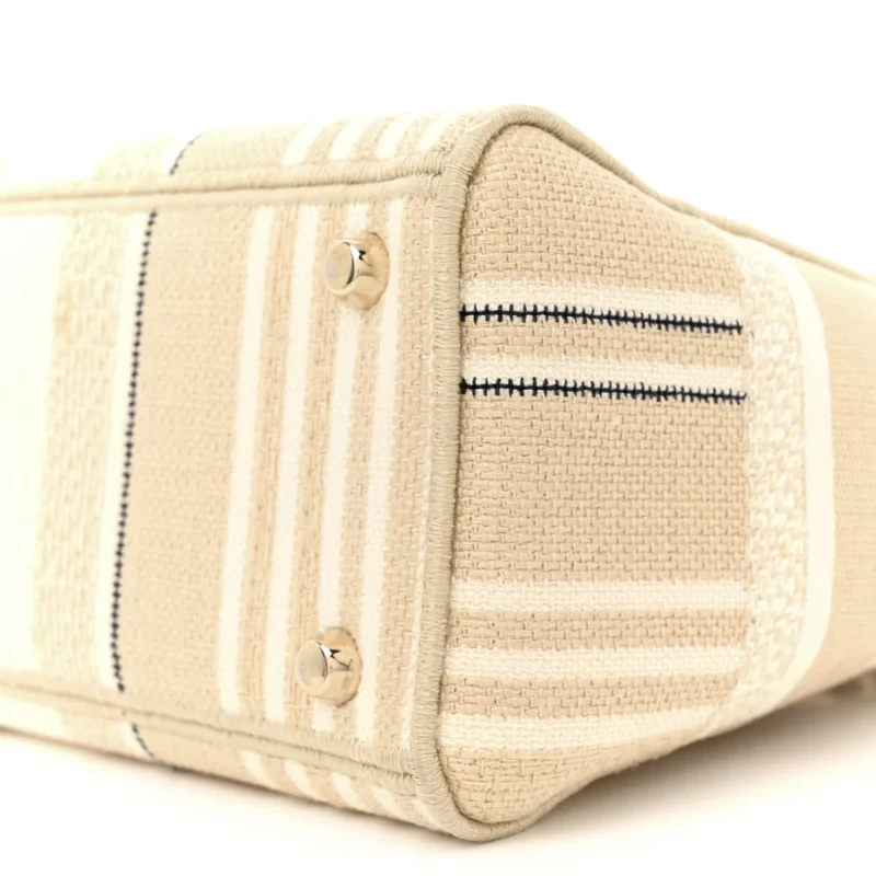 DIOR MEDIUM STRIPES LADY D-LITE BEIGE EMBROIDERED CANVAS GOLD HARDWARE - Image 5