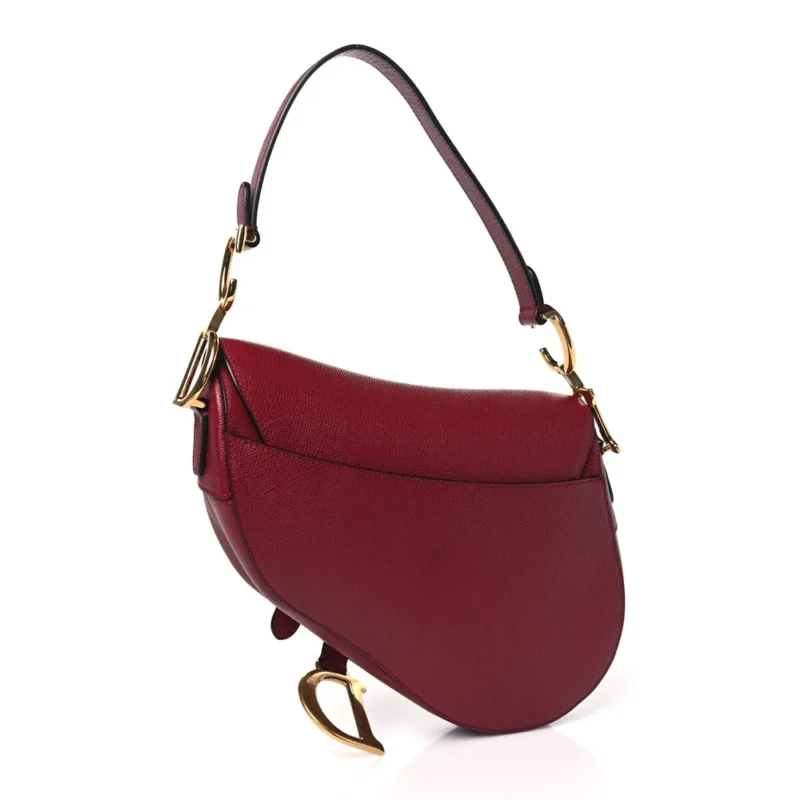 DIOR MEDIUM SADDLE BAG RED GRAINED CALFSKIN LEATHER BRASS HARDWARE - Image 3