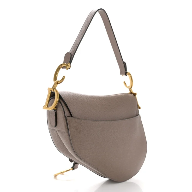 DIOR MEDIUM SADDLE BAG WARM TAUPE GRAINED CALFSKIN LEATHER GOLD HARDWARE - Image 3