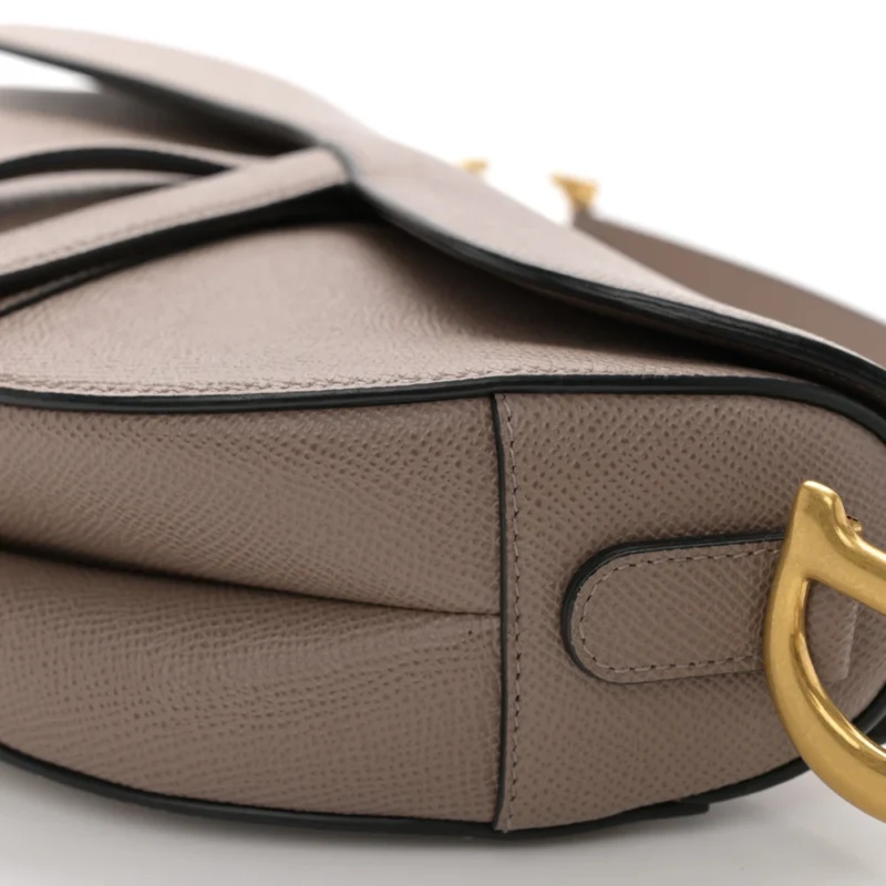 DIOR MEDIUM SADDLE BAG WARM TAUPE GRAINED CALFSKIN LEATHER GOLD HARDWARE - Image 4