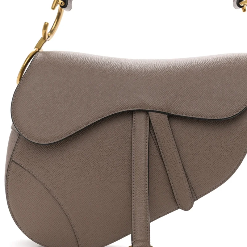 DIOR MEDIUM SADDLE BAG WARM TAUPE GRAINED CALFSKIN LEATHER GOLD HARDWARE - Image 9