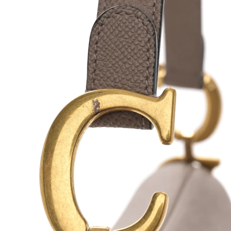 DIOR MEDIUM SADDLE BAG WARM TAUPE GRAINED CALFSKIN LEATHER GOLD HARDWARE - Image 10